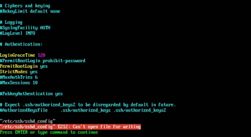 Linux vi修改文件時遇到：E212無法打開文件進行寫入